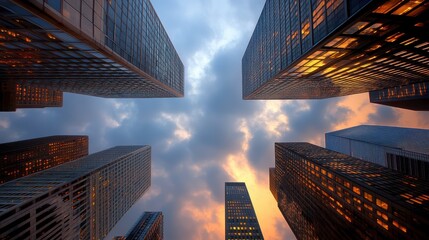 Dynamic metropolis, a view of towering buildings and modern architecture in the city center