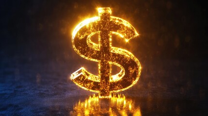 A shiny golden dollar symbol glowing brightly, symbolizing wealth and financial success, set against a dark, elegant background.