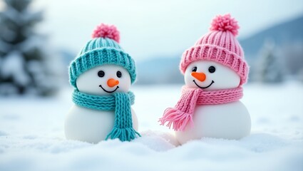 two snowmen in the snow