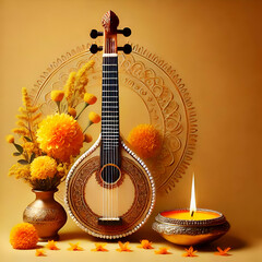 Sarasvati for happy Vasant Panchami poster, banner, background design