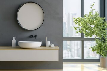 Contemporary Luxury Bathroom Design Featuring Minimalist Aesthetic and Natural Elements with City View