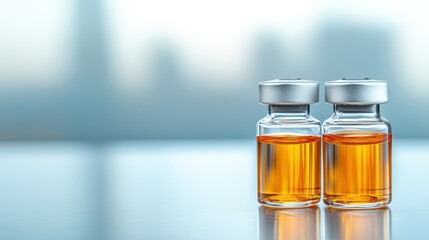 Golden oil in clear vials, a rustic display of natural wellness and beauty two