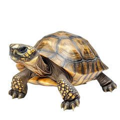 Obraz premium realistic depiction of a tortoise. showcasing its intricate shell patterns and textures the tortoise is positioned prominently against a plain white background. highlighting its features and creating