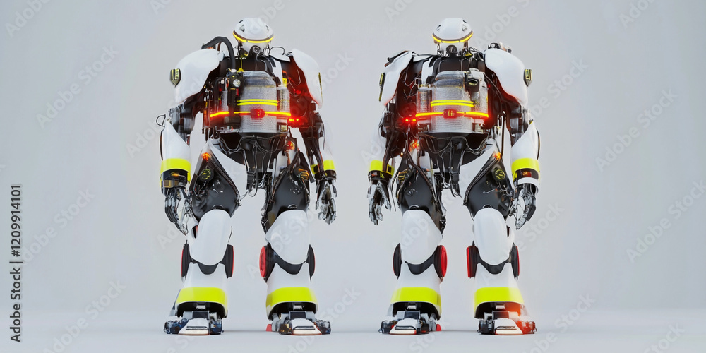 Poster Robots equipped for rescue operations in a futuristic setting