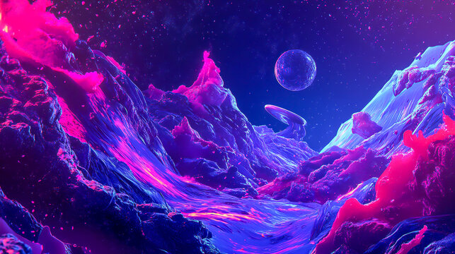 AI-generated illustrations of futuristic science fiction scenes set in outer space, featuring advanced technology, alien worlds, and cosmic landscapes