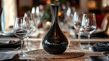 Elegant Black Glass Decanter Centerpiece Table Setting