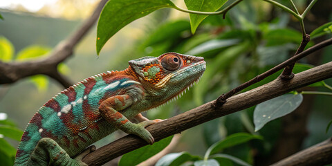 A Beautiful Colorful Chameleon in Its Natural Habitat for Wildlife Photography