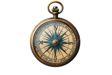 vintage compass with an ornate design. showcasing a circular brass casing and a detailed compass rose the compass points to the cardinal directions. emphasizing its navigational purpose it symbolizes