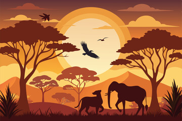 Elephant animal silhouette in savanna forest