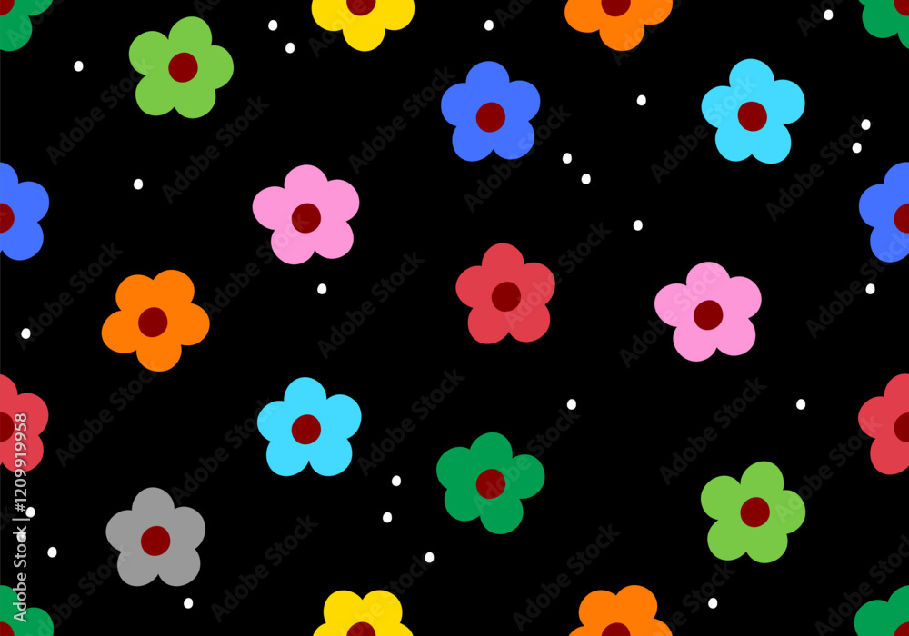Wall mural seamless pattern of spring colorful flower elements. fun doodle flower texture background pattern wi
