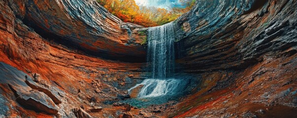 A surreal landscape where waterfalls flow upwards and gravity seems to be defied, challenging our perceptions of reality and the laws of nature.