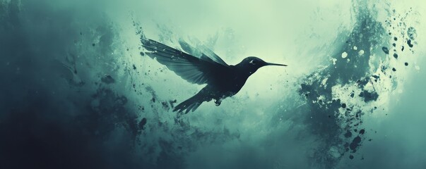 A hummingbird hovering in mid-air, its wings beating so fast they blur into motion, a symbol of delicate beauty and resilience.