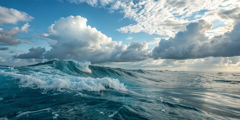 Beautiful Ocean or Sea Water with Gentle Waves and Cloudy Sky