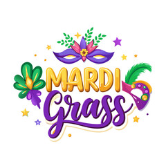 Premium Custom Mardi Gras Logo with Mask and Accents