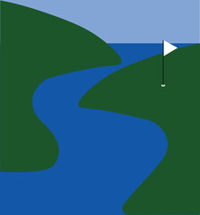  golf, game, field, river, golf club, nature, championship, competition, leisure, vector, illustration.eps