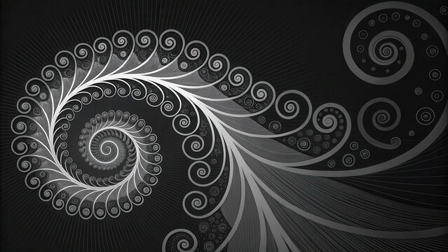 Fototapeta Abstract grayscale spiral fractal artwork with ornate swirls and flowing lines
