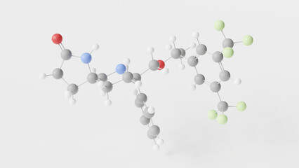 rolapitant molecule 3d, molecular structure, ball and stick model, structural chemical formula antiemetic agent