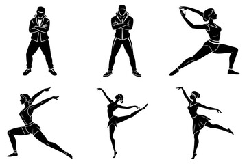 Woman dance fitness silhouette flat design bundle set 16