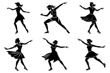 Woman dance fitness silhouette flat design bundle set 26