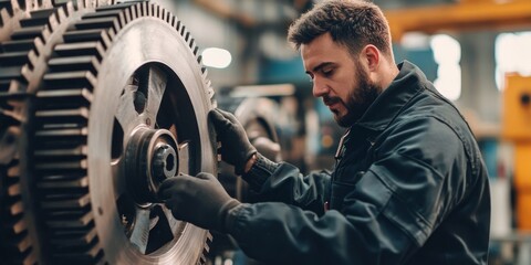 Man touching cogwheels, Generative AI