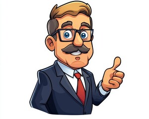 Happy Cartoon Businessman Giving Thumbs Up with Friendly Smile