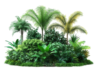 a lush. tropical landscape filled with various types of greenery. including palm trees and dense foliage. creating a vibrant and inviting natural scene it emphasizes the beauty of nature and can be us