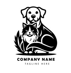dog cat logo vector template. dog cat logo icon vector illustration. black and white logo.
