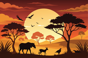 South African Giraffes at Sunset in Africa