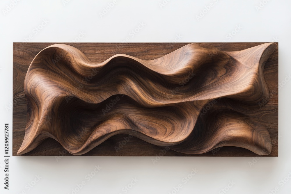 Poster this sculpture showcases a wooden design with a rhythmic, flowing pattern, embodying both grace and 