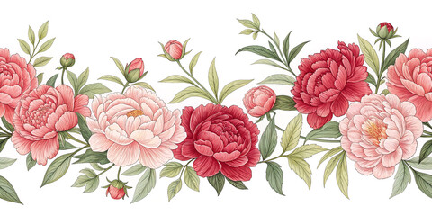 Charming Peony Floral Border Design, Ideal for Creative Projects and Celebrations