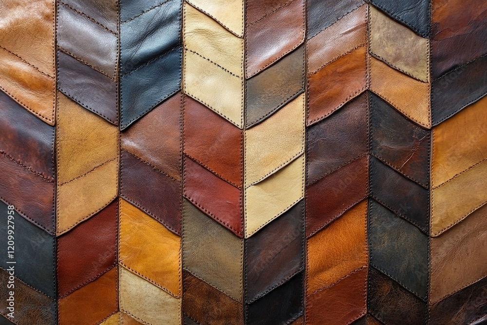 Aufkleber chevron patterned leather pieces with gradient tones create an intricate texture offering sophistica