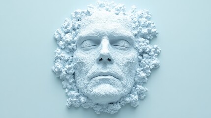 Frozen in Time:  A haunting and abstract sculpture, depicting a human face emerging from a...