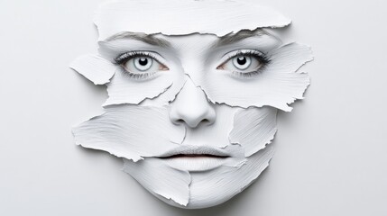 Beneath the Surface: A close-up portrait of a woman's face, partially obscured by a textured white layer, creates a sense of mystery and intrigue.