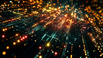 Obraz premium Close-up of digital trading chart with glowing data points, highly detailed, advanced and technological, dynamic and vibrant, financial and innovative atmosphere