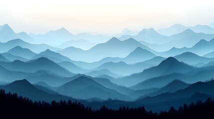 Fototapeta premium Misty Blue Mountains: An ethereal landscape of rolling mountains shrouded in a soft blue mist, creating a sense of serenity and mystery.