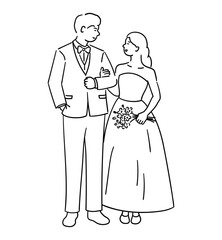 Beautiful wedding couple, bride and groom are looking at each other affectionately vector