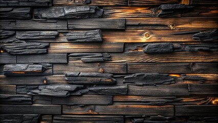 Naklejka premium Rustic Charred Wood and Stone Wall Texture Background