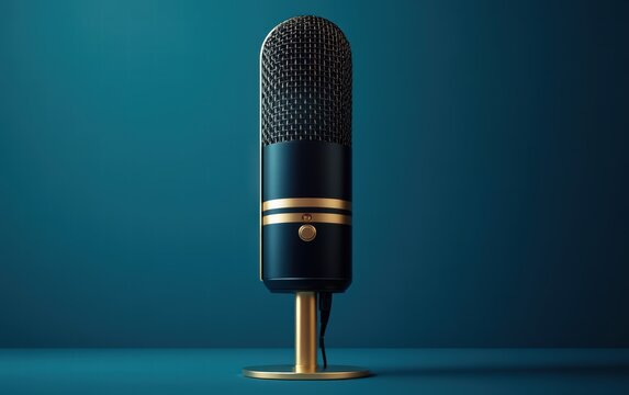 Capture pristine audio with this elegant condenser microphone.  Its sleek, dark design and gold accents add a touch of sophistication to your recording setup.