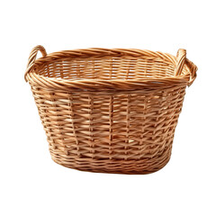 Obraz premium woven basket made of natural materials. showcasing a rounded shape with two handles for easy carrying it is designed for storage or organization purposes. suitable for various uses such as holding fru
