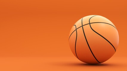Obraz premium Sports game of basketball - 3D render. Basketball orange ball on a bright background for advertising, icons, banners. The concept of an active lifestyle, online games, entertainment.