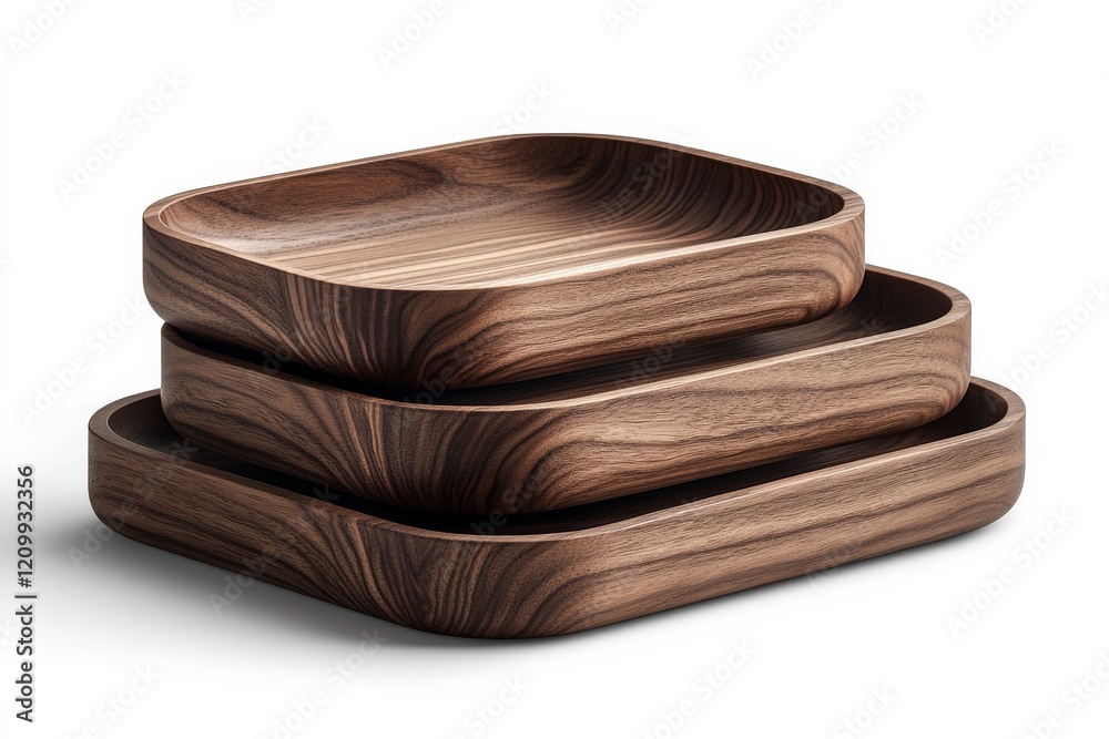 Aufkleber a set of three dark wood trays stacked atop each other, displaying the intricate grain patterns that