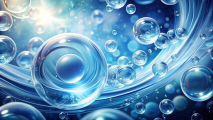 Abstract swirling spheres in a vibrant blue hue, showcasing translucent concentric circles and internal luminescence