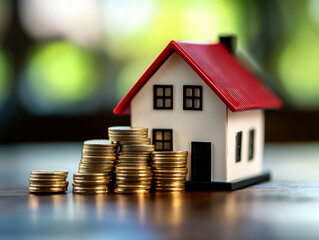 house model, with stacked coins, real estate concept