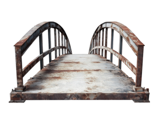 weathered. rusty metal bridge with a curved design. suggesting it has been in use for some time the bridge is positioned centrally. showcasing its structure and surface. indicating it may serve as a p