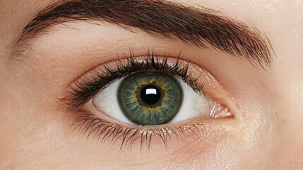 Obraz premium Intriguing Green Eye: Close-up shot of a captivating green eye, highlighting the intricate details and alluring depth of the iris. A perfect image for illustrating concepts of beauty, vision.
