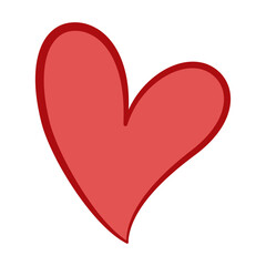 Valentine red heart icon doodle style. Heart shape, love, romance valentine's day. Hand drawn Trendy flat style isolated red heart love symbol. Vector illustration