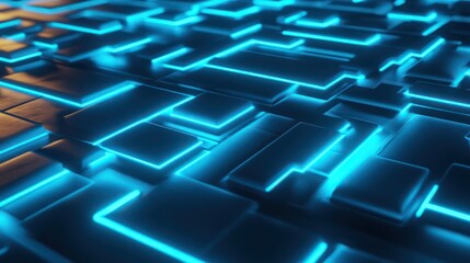 Obraz premium Neon Blue Digital Grid with Glowing Circuits in Futuristic Cybernetic Aesthetic