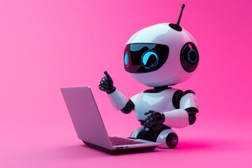 Fototapeta premium Robot Working on Laptop