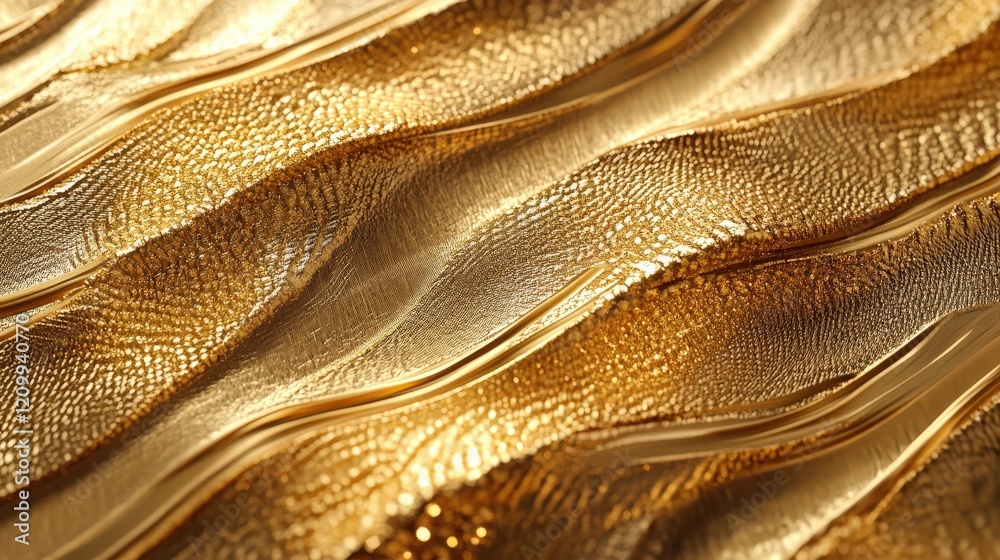 Poster textured gold waves in chaotic patterns with intricate details and shimmering effects for artistic b