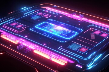 Futuristic Neon Circuit Board